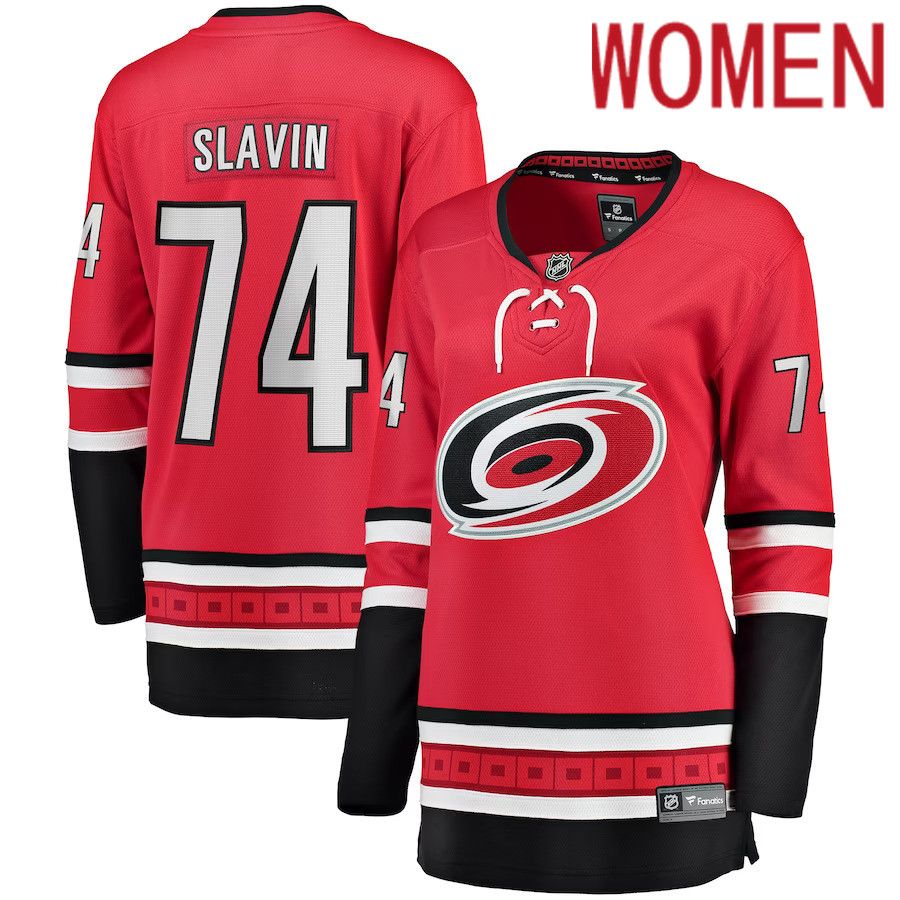 Women Carolina Hurricanes 74 Jaccob Slavin Fanatics Branded Red Home Breakaway Player NHL Jersey